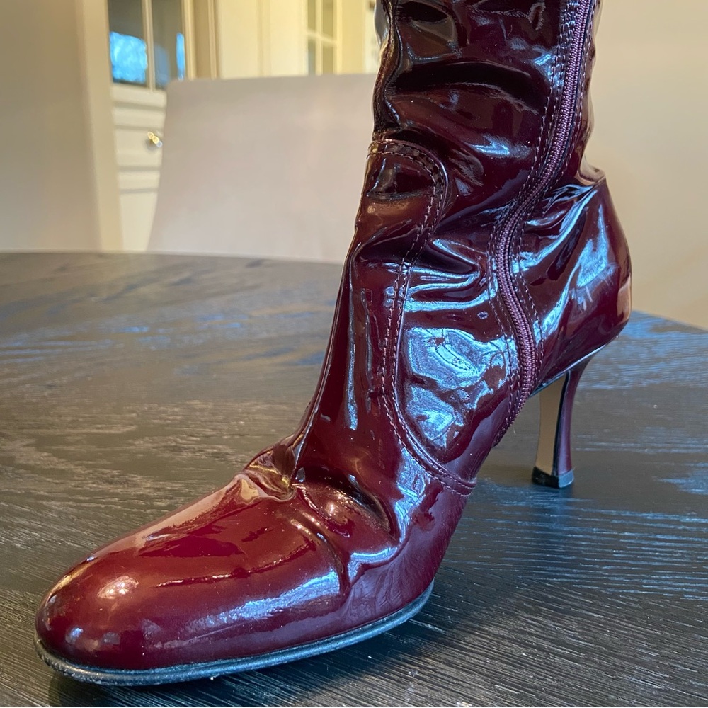 ISAAC Made in Italy Burgundy Patent Leather Tall Boots Size 7M - Picture 2 of 12